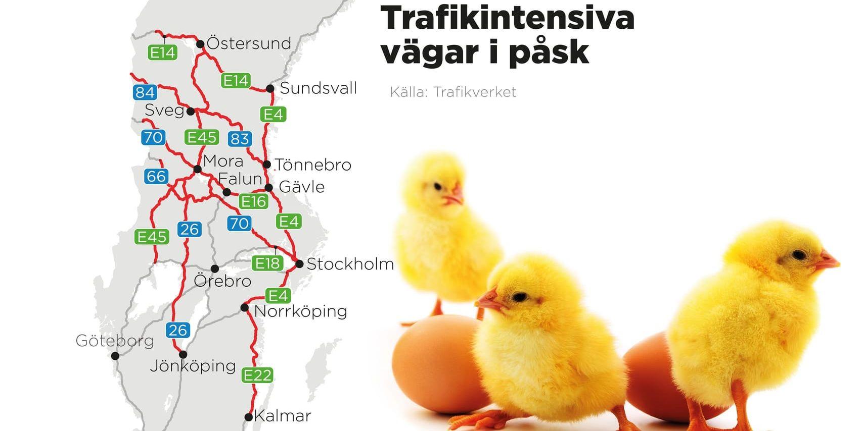 Trafikintensiva vägar i påsk