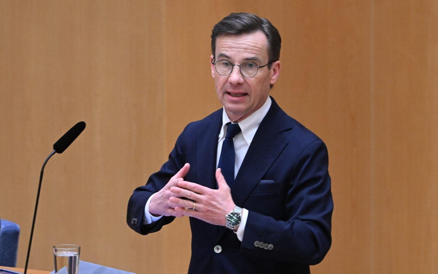 STOCKHOLM 20230118Statsminister Ulf Kristersson (M) under partiledardebatten i plenisalen i riksdagen. Foto: Fredrik Sandberg / TT / 10080